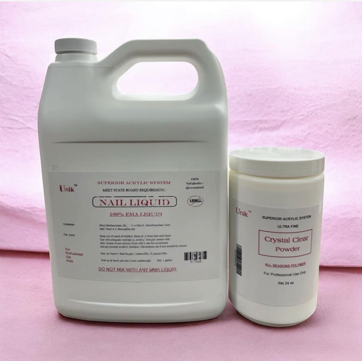 UNIK Nail Liquid Gallon + Crystal Clear Powder